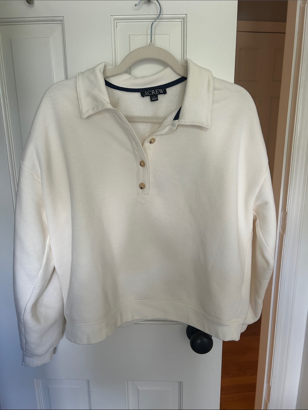 J. Crew Cream Button-Front Polo Sweatshirt